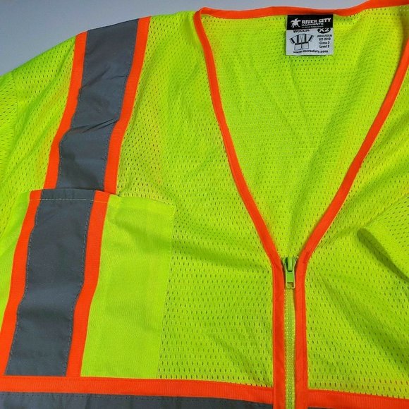 River City Zip up 2X Short Sleeve Reflective Safety Shirt Yellow - Silver/Orange - Picture 3 of 9